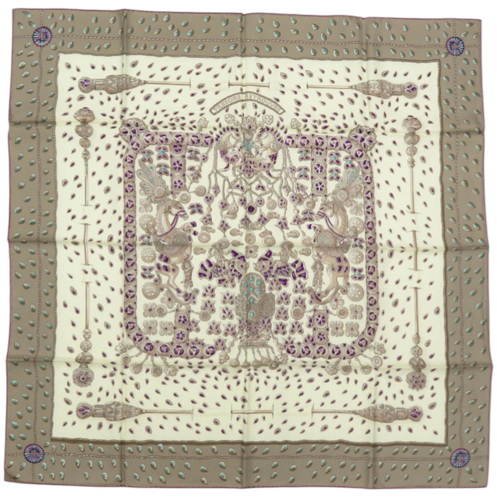 HERMES Authentic Gray Silk Scarf